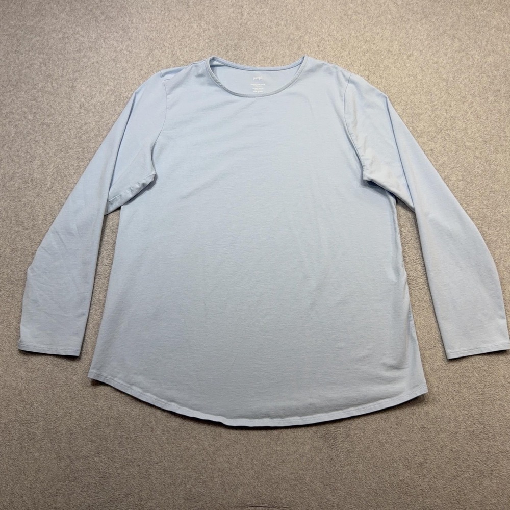 Pure Jill Long Sleeve Shirttail Tee Shirt Womens Medium Blue Pima Stretch Top